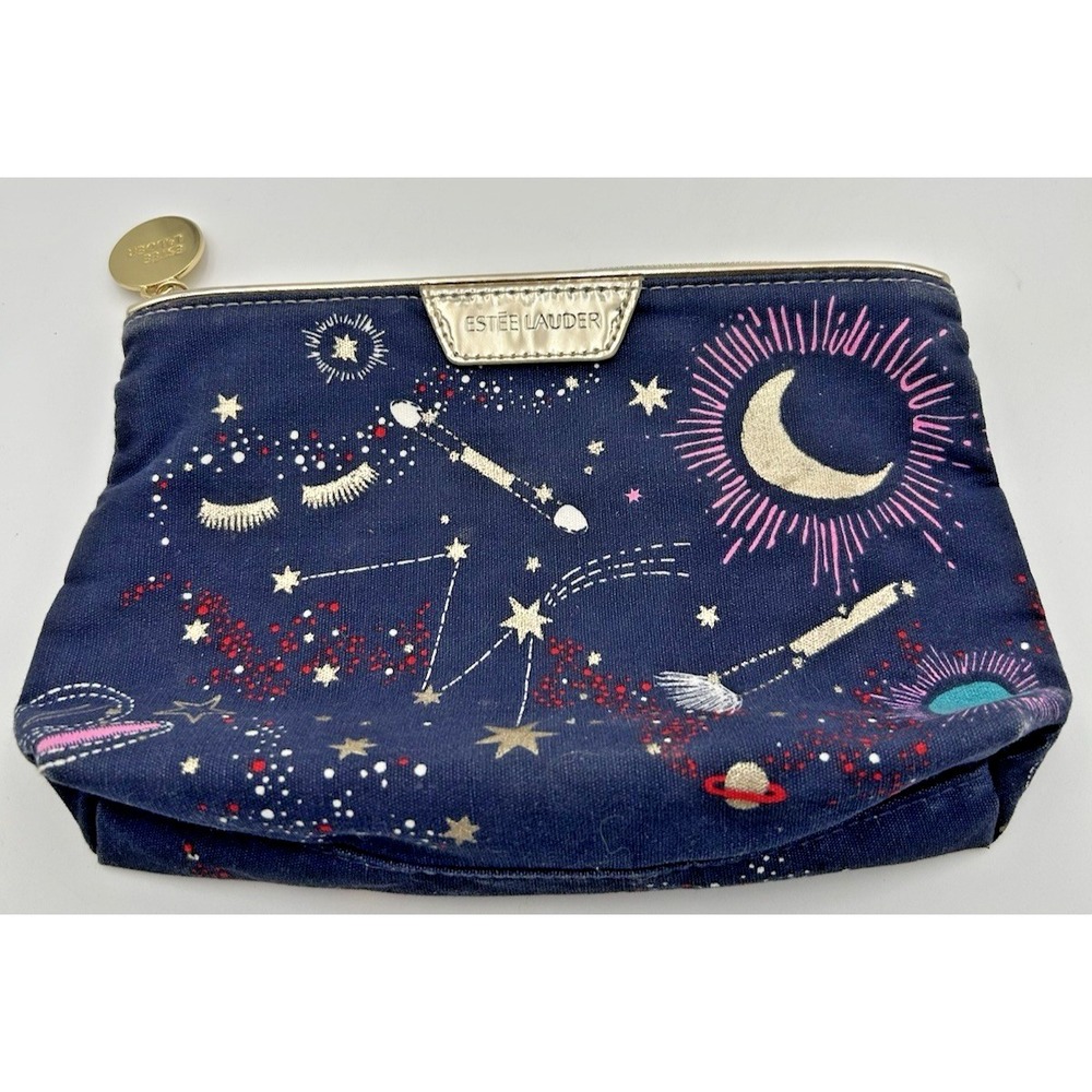 Estee Lauder Sheer Navy Blue Cosmetic/Make-Up‎ Pouch Bag Travel Stars Moon Sun